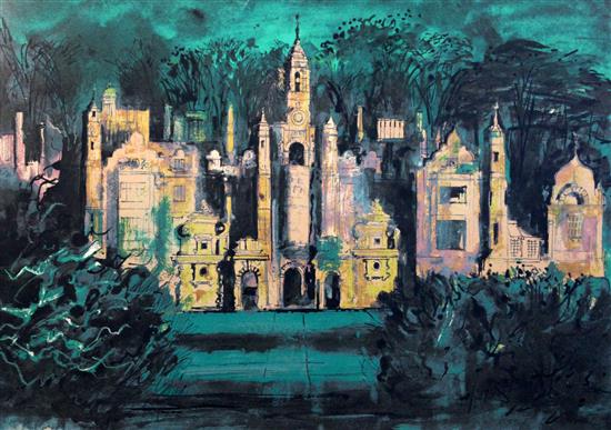 § John Piper (1903-1992) Harlaxton Manor, overall 20 x 29ins